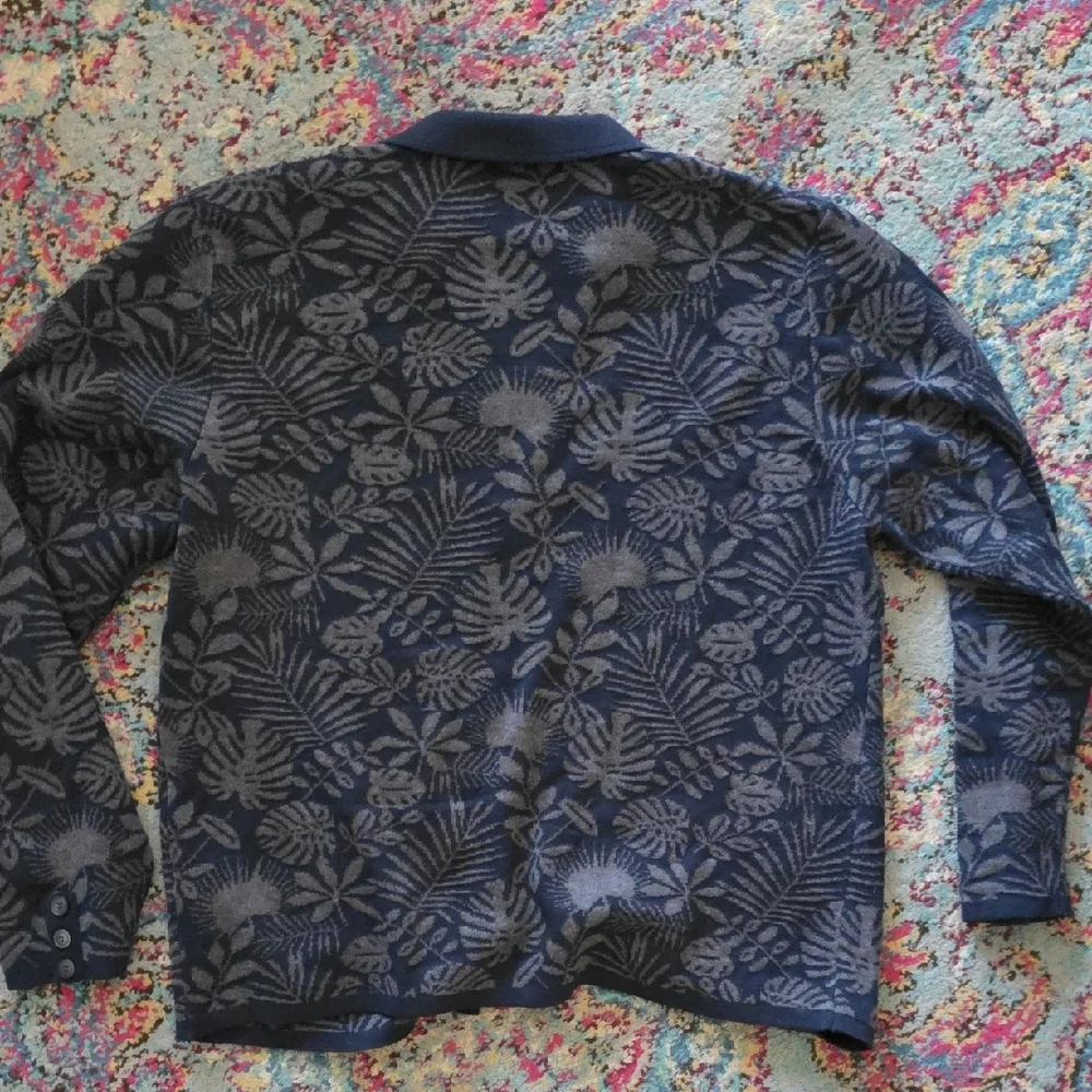 Paul Fredrick Navy and Charcoal Floral Jacquard Cardigan - Picture 5 of 6